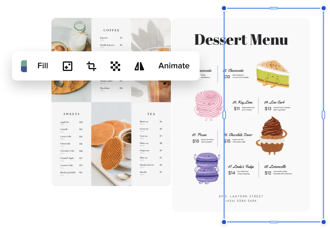 crea un menu per la pasticceria online