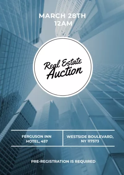 Blue Skyscraper for Real estate auction Real Estate Flyers