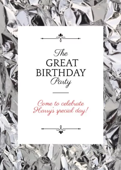 Birthday Party Invitation Silver Foil Party Flyers
