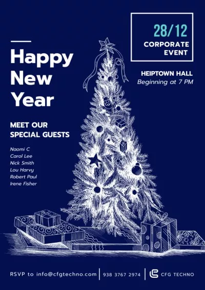 New Year Invitation with Stylized Christmas tree Winter Posters