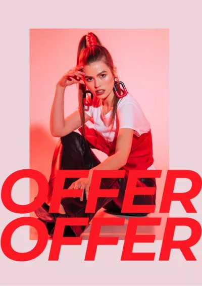 Beautiful Stylish Young Woman on Red Posters