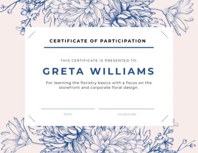 Florist courses Participation confirmation in blue Participation Certificates