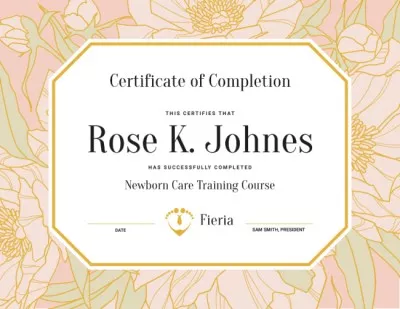 Newborn Care Training Course completion in flowers frame Completion Certificates