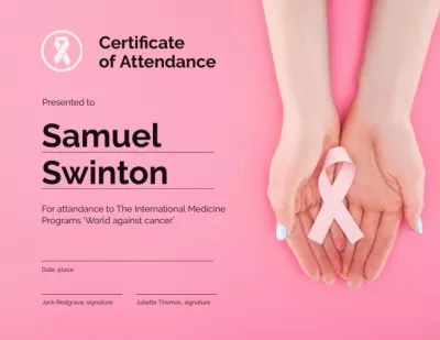 Breast Cancer Awareness program Attendance gratitude Appreciation Certificates