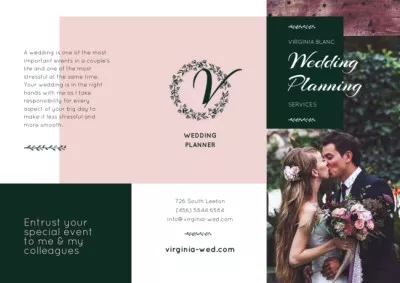 Wedding Planning Offer with Romantic Newlyweds in Mansion Brochure Maker