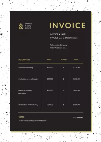 Real Estate Services in White Frame Invoices