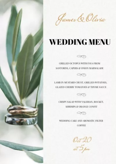 Wedding Meal list on Leaves pattern Wedding Menus Maker