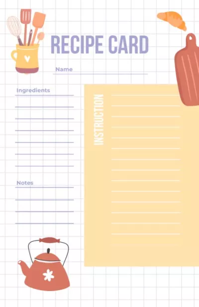 Cute illustration of Food and Kitchen Tools Recipe Cards