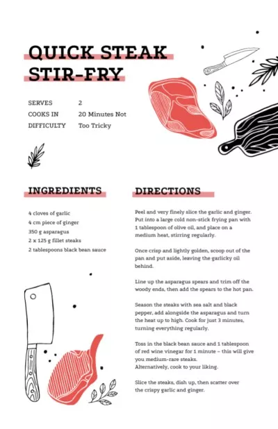 Quick Steak with Meat illustration Recipe Cards