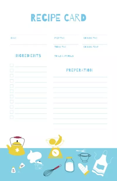 Dish Ingredients on Blue Tablecloth Recipe Cards