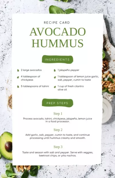 Avocado Hummus Cooking Process Recipe Cards