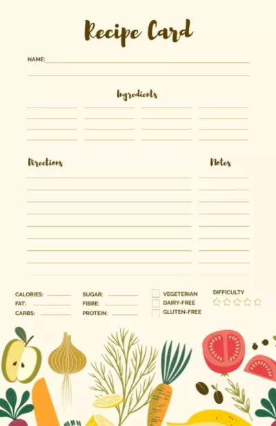 Vegetables and Fruits illustrations Recipe Cards