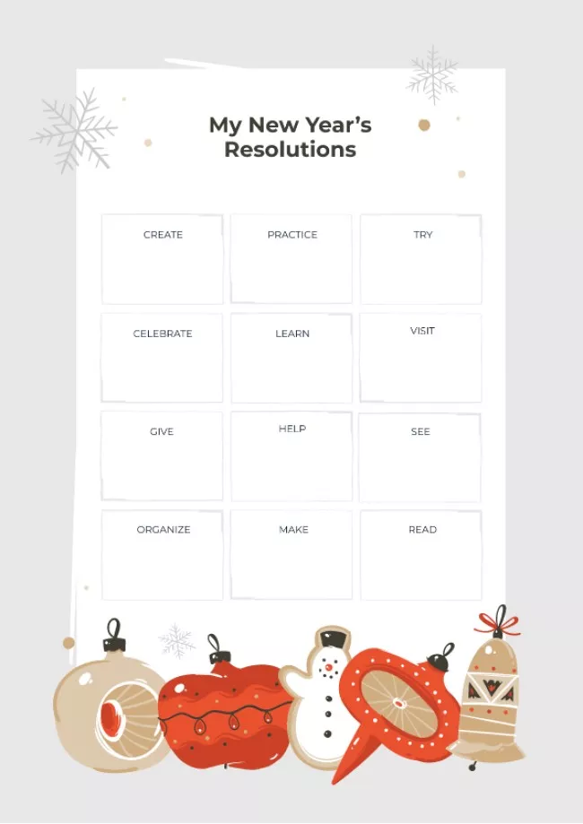 New Year's Resolutions with Christmas baubles