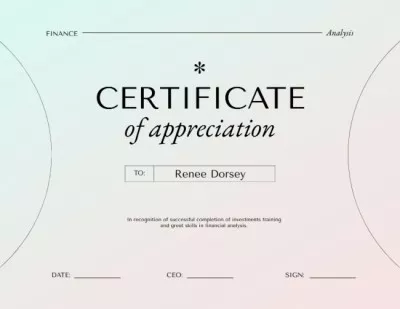 Finance Analysis program completion Appreciation Certificates