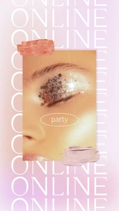 Online Party Announcement with Woman in Bright Makeup