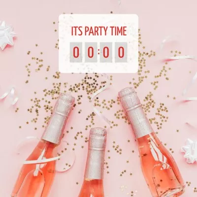 Party Time with Champagne Bottles and Confetti