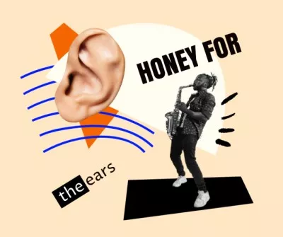 Funny Illustration with Big Ear listening to Saxophonist