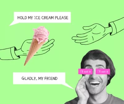 Funny Illustration of Laughing Man and Pink Ice Cream