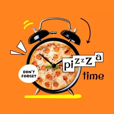 Funny Illustration of Pizza on Alarm Clock