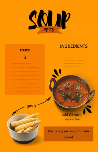 Delicious Spicy Soup in Bowl Recipe Cards