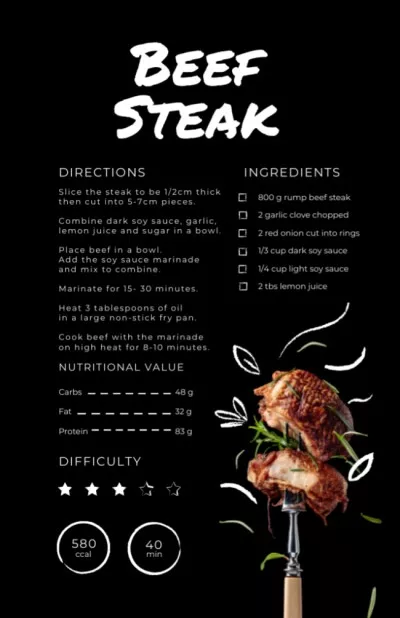 Beef Steak Cooking Steps Recipe Cards