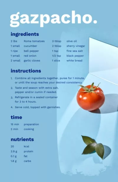 Delicious Gazpacho Cooking Steps Recipe Cards