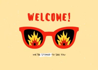 Funny Sunglasses with Fire Lenses Welcome Cards