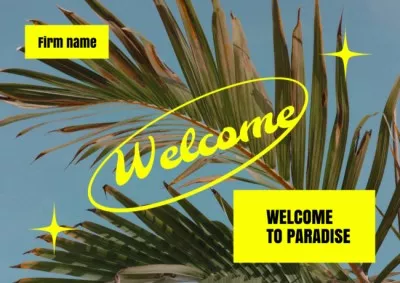 Welcome Phrase with Tropical Leaves Welcome Cards