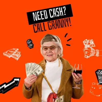 Funny Granny holding Dollars and Wine Meme Maker