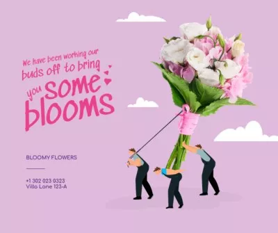 Flowers Store Offer with People pulling Huge Bouquet