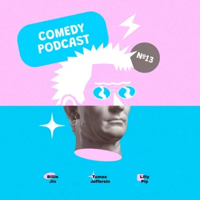 Comedy Podcast Announcement with Funny Statue