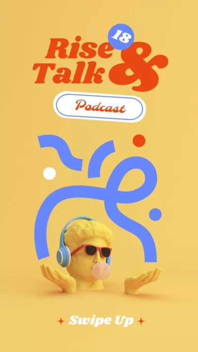Podcast Topic Announcement with Funny Statue in Headphones
