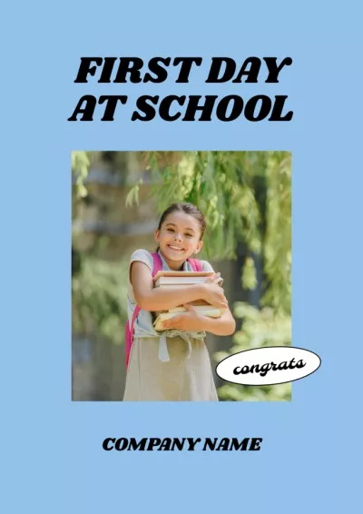 Back to School with Cute Pupil Girl with Backpack Classroom Posters