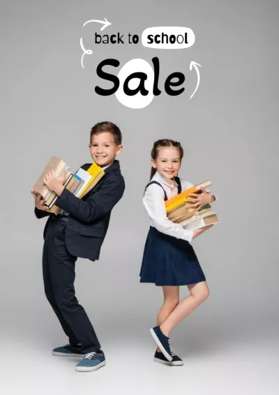 Back to School Sale Offer with Cute Pupil Boy Classroom Posters
