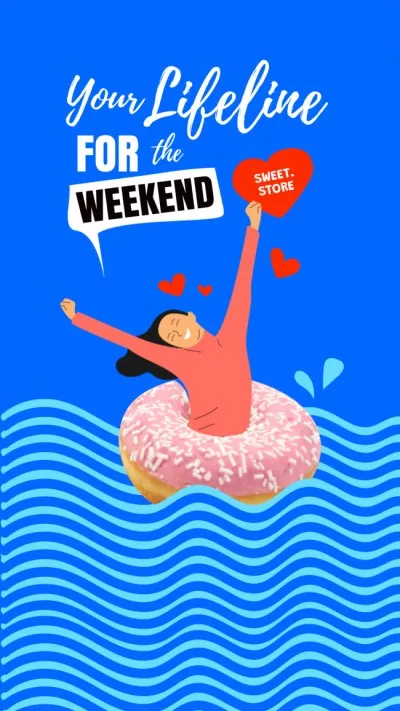 Funny Illustration of Girl floating in Donut
