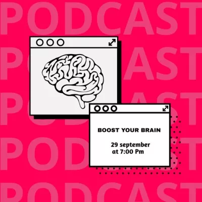 Educational Podcast Announcement with Brain Illustration