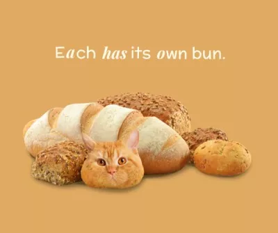 Funny Cat with Fresh Buns and Bread