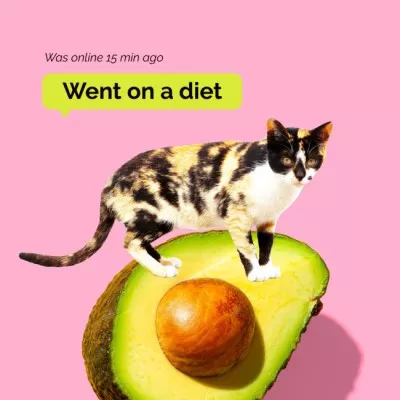 Funny Illustration of Cat sitting on Huge Avocado Meme Maker