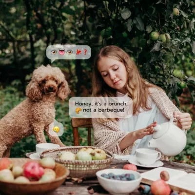 Woman on Cozy Picnic with Cute Dog Meme Maker