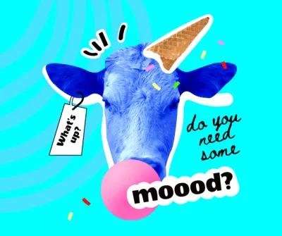 Funny Cow with Ice Cream Waffle Cone