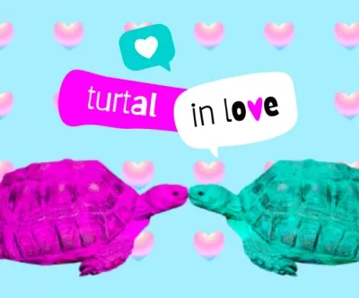 Cute Illustration with Kissing Turtles