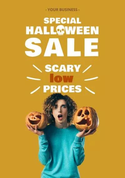 Halloween Sale with Girl holding Pumpkins