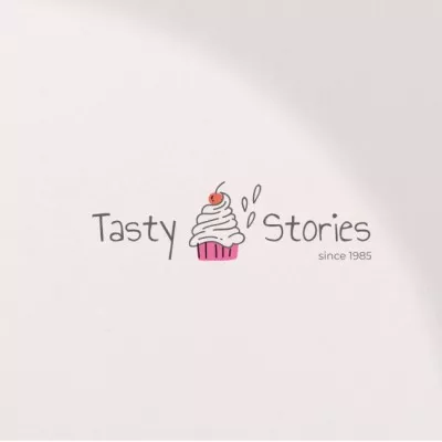 Bakery Ad with Cute Cupcake with Cherry Bakery Logos