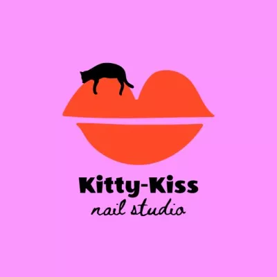 Nail Studio Ad with Funny Cat on Female Lips