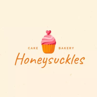 Bakery Ad with Yummy Cupcake Illustration Heart Logos