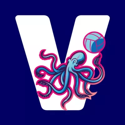 Volleyball Club Emblem with Octopus holding Ball Fitness Logos