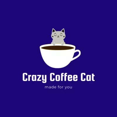 Cafe Ad with Cute Cat on Coffee Cup Сat Logos