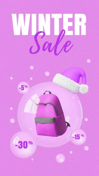 Winter Sale Announcement with Pink Backpack