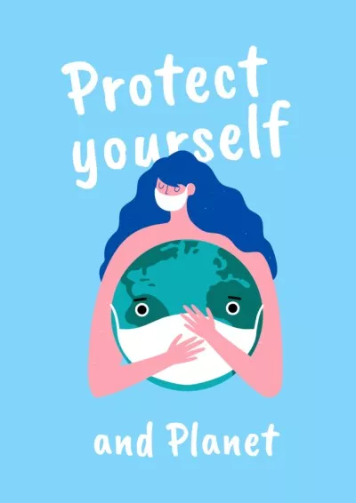 Girl holding Earth in Medical Mask Pharmacy Posters