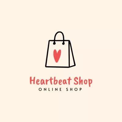 Online Shop Ad with Cute Shopping Bag Heart Logos